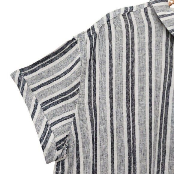 Adrienne Vittadini Tunic Dress Womens Gray XXL Linen Blend Button Up Striped - Picture 6 of 12